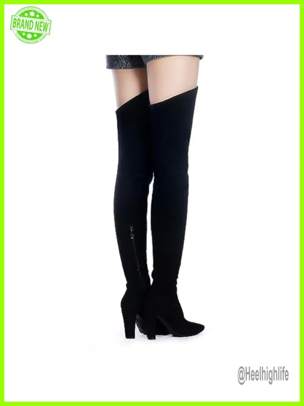 Stretch Suede Chunky Heel Over The Knee Boots Thigh High